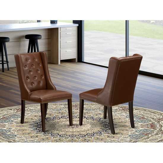 Kitchen Parson Chairs, Brown Upholstered Dining Chairs, Mahogany Rubber Wood Legs, Dining Chairs Set Of 2