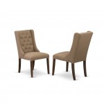 Dining Chairs, Light Sable Parson Chairs, Button Tufted Back, Mahogany Rubber Wood Legs, Chair Set Of 2 Set Of 2