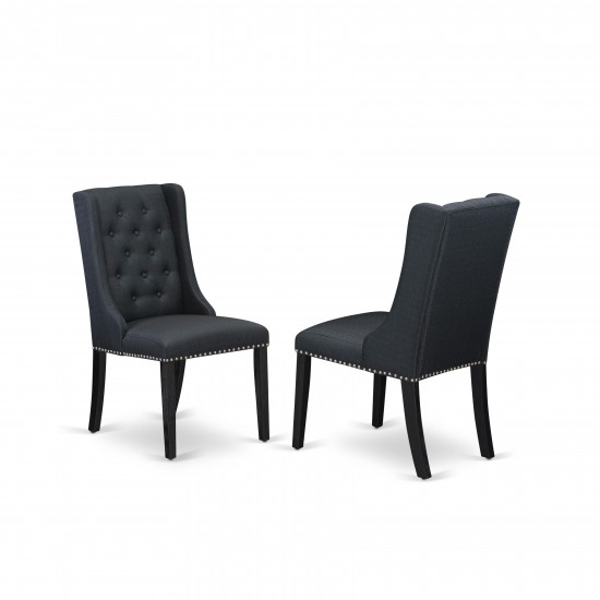 Dining Chairs, Black Parson Chairs, Wire Brushed Black Rubber Wood Legs, Parson Chairs Set Of 2