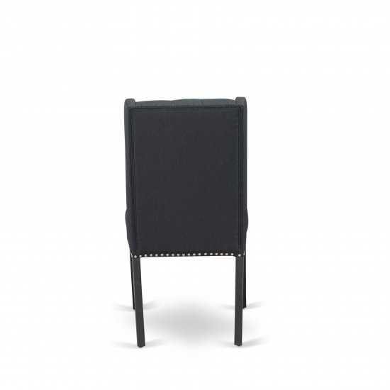 Dining Chairs, Black Parson Chairs, Wire Brushed Black Rubber Wood Legs, Parson Chairs Set Of 2