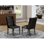 Black Dining Chair, Button Tufted Back, Wood Legs, Set Of 2