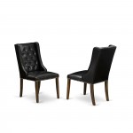 Black Dining Chair, Button Tufted Back, Wood Legs, Set Of 2