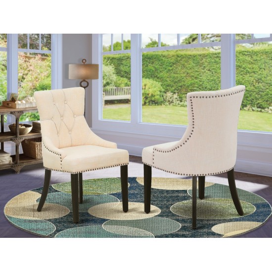 Friona Parson Chair With Black Leg And Linen Fabric Light Beige - Set Of 2