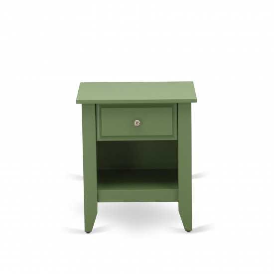 Mid Century Night Stand For Bedroom, 1 Wooden Drawer, Clover Green Finish