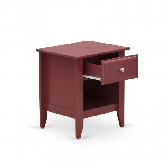 Wooden Night Stand For Bedroom, 1 Wooden Drawer, Burgundy