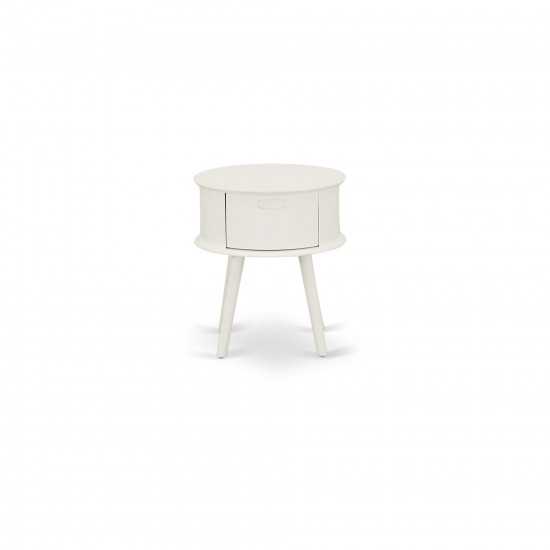 Gordon Round Night Stand End Table With Drawer In White Finish