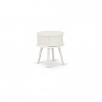 Gordon Round Night Stand End Table With Drawer In White Finish