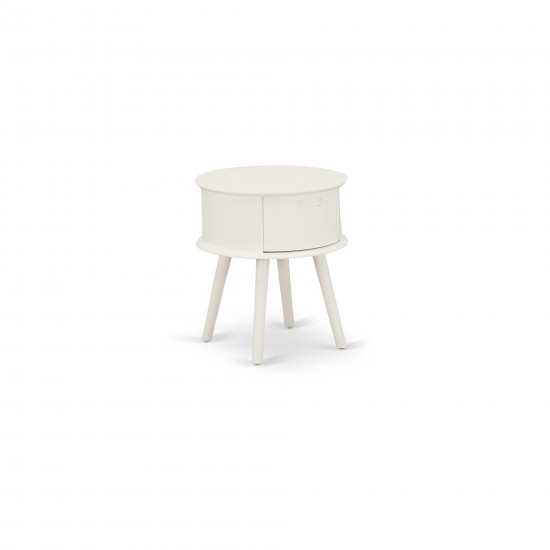 Gordon Round Night Stand End Table With Drawer In White Finish