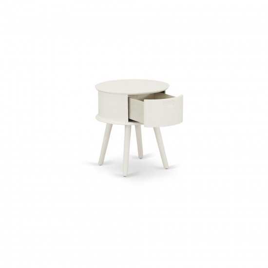 Gordon Round Night Stand End Table With Drawer In White Finish