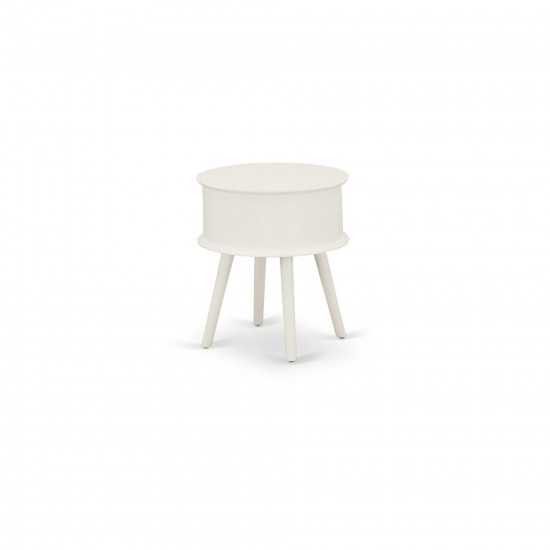 Gordon Round Night Stand End Table With Drawer In White Finish