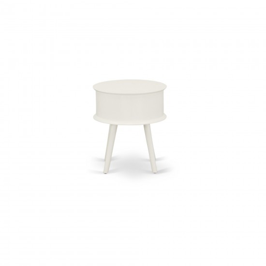 Gordon Round Night Stand End Table With Drawer In White Finish