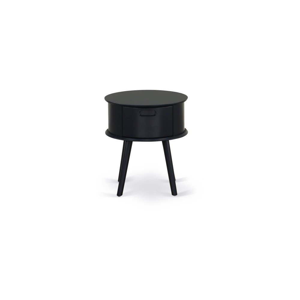 Gordon Round Night Stand End Table With Drawer In Black Finish