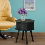 Gordon Round Night Stand End Table With Drawer In Black Finish