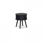 Gordon Round Night Stand End Table With Drawer In Black Finish