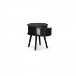 Gordon Round Night Stand End Table With Drawer In Black Finish