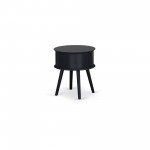 Gordon Round Night Stand End Table With Drawer In Black Finish