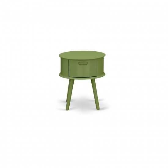 Gordon Round Night Stand End Table With Drawer In Clover Green Finish