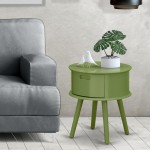 Gordon Round Night Stand End Table With Drawer In Clover Green Finish