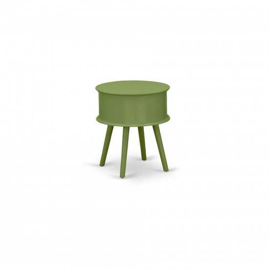 Gordon Round Night Stand End Table With Drawer In Clover Green Finish