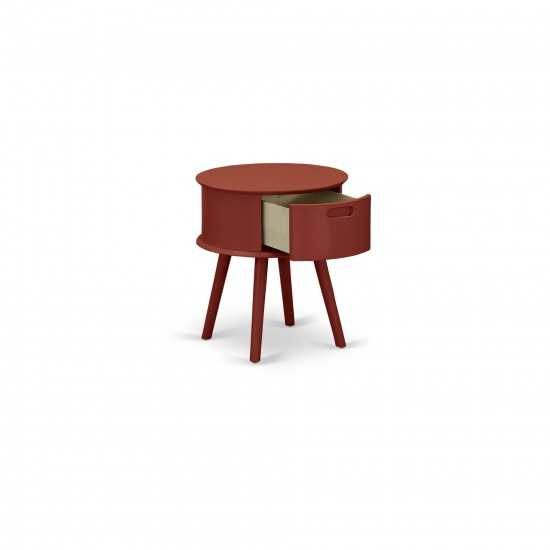 Gordon Round Night Stand End Table With Drawer In Burgundy Finish