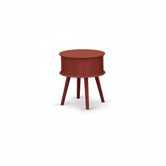 Gordon Round Night Stand End Table With Drawer In Burgundy Finish