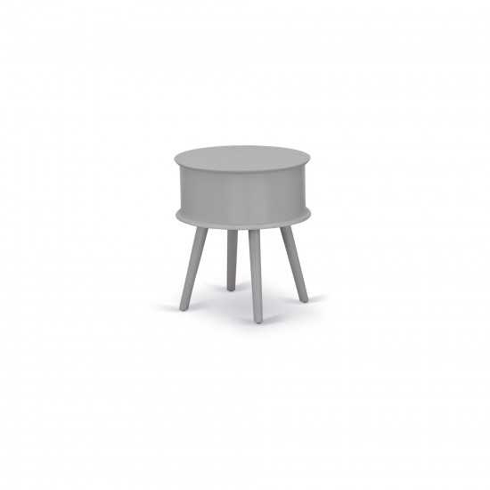 Gordon Round Night Stand End Table With Drawer In Urban Gray Finish