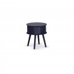 Gordon Round Night Stand End Table With Drawer In Navy Blue Finish
