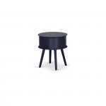 Gordon Round Night Stand End Table With Drawer In Navy Blue Finish