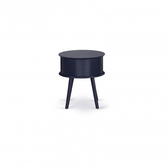 Gordon Round Night Stand End Table With Drawer In Navy Blue Finish