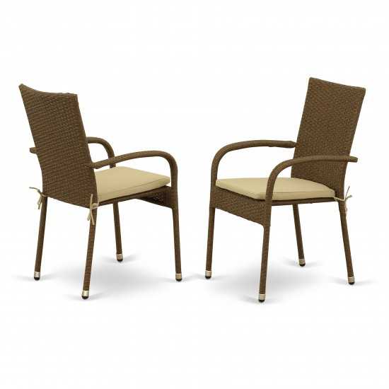 Gudhjem Patio Chair With Cushion, Brown Wicker, And Beige Cushion - Set Of 2