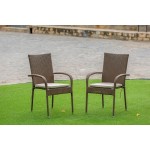 Gudhjem Patio Chair With Cushion, Brown Wicker, And Beige Cushion - Set Of 2