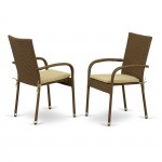 Gudhjem Patio Chair With Cushion, Brown Wicker, And Beige Cushion - Set Of 2