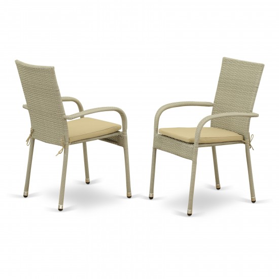 Patio Chair With Cushion, Natural Linen Wicker, And Beige Cushion - Set Of 2