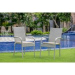 Patio Chair With Cushion, Natural Linen Wicker, And Beige Cushion - Set Of 2