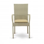Patio Chair With Cushion, Natural Linen Wicker, And Beige Cushion - Set Of 2