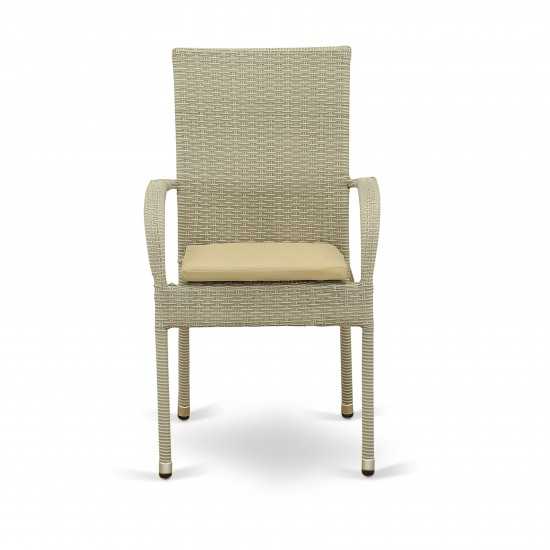 Patio Chair With Cushion, Natural Linen Wicker, And Beige Cushion - Set Of 2