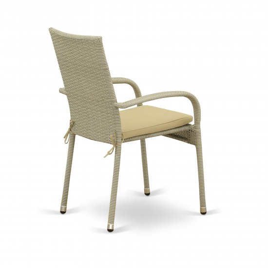 Patio Chair With Cushion, Natural Linen Wicker, And Beige Cushion - Set Of 2