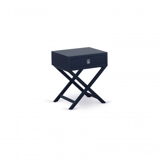 Hamilton Square Night Stand End Table With Drawer In Navy Blue Finish