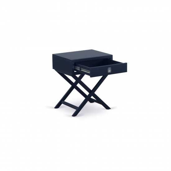 Hamilton Square Night Stand End Table With Drawer In Navy Blue Finish