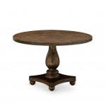 Irving Round Dining Table, Pedestal, Rustic Rubberwood Table In Distressed Jacobean Finish, 48 Inch