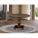 Irving Round Dining Table, Pedestal, Rustic Rubberwood Table In Distressed Jacobean Finish, 48 Inch