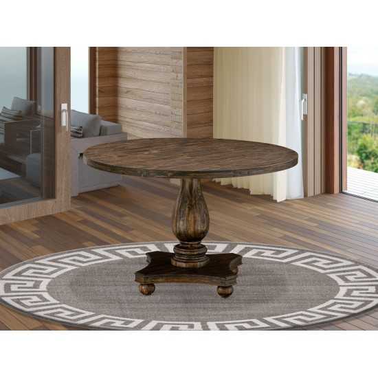 Irving Round Dining Table, Pedestal, Rustic Rubberwood Table In Distressed Jacobean Finish, 48 Inch