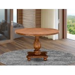 Irving Round Dining Table, Pedestal, Rustic Rubberwood Table In Sandblasting Antique Walnut Finish, 48 Inch