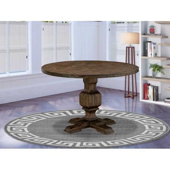 Irving Round Dining Table, Pedestal, Rustic Rubberwood Table In Distressed Jacobean Finish, 48 Inch