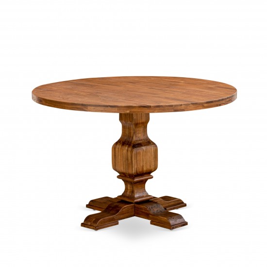 Irving Round Dining Table, Pedestal, Rustic Rubberwood Table In Sandblasting Antique Walnut Finish, 48 Inch