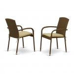 Jubi Patio Chair With Cushion, Brown Wicker, And Beige Cushion - Set Of 2