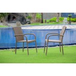 Jubi Patio Chair With Cushion, Brown Wicker, And Beige Cushion - Set Of 2