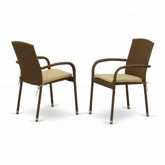 Jubi Patio Chair With Cushion, Brown Wicker, And Beige Cushion - Set Of 2