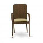 Jubi Patio Chair With Cushion, Brown Wicker, And Beige Cushion - Set Of 2