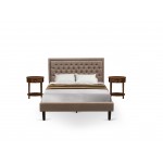 3 Pc Queen Size Bed Set, 1 Queen Size Bed Dark Khaki, Headboard, 2 Wooden Nightstand, Black Legs